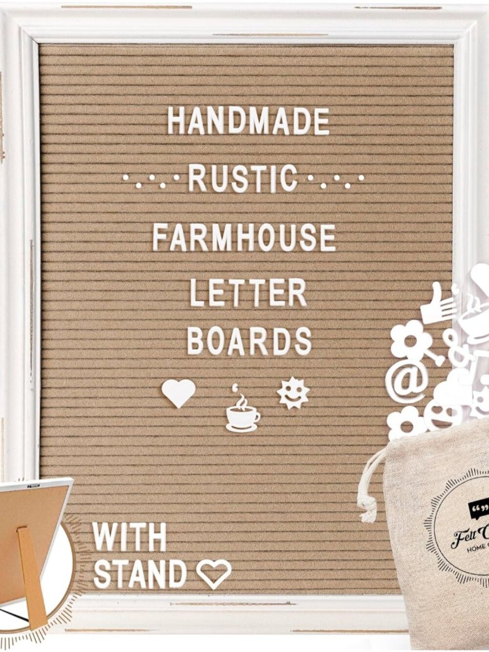 Cappuccino Felt Letter Board Back to School Sign with Rustic Wood White Frame - - Picture 7 of 7